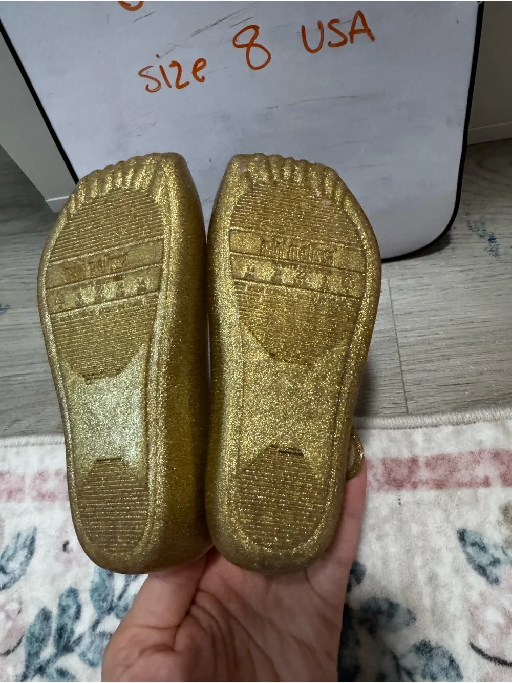 Mini Melissa Girls' Gold Glitter Mary Jane with Bow Accent